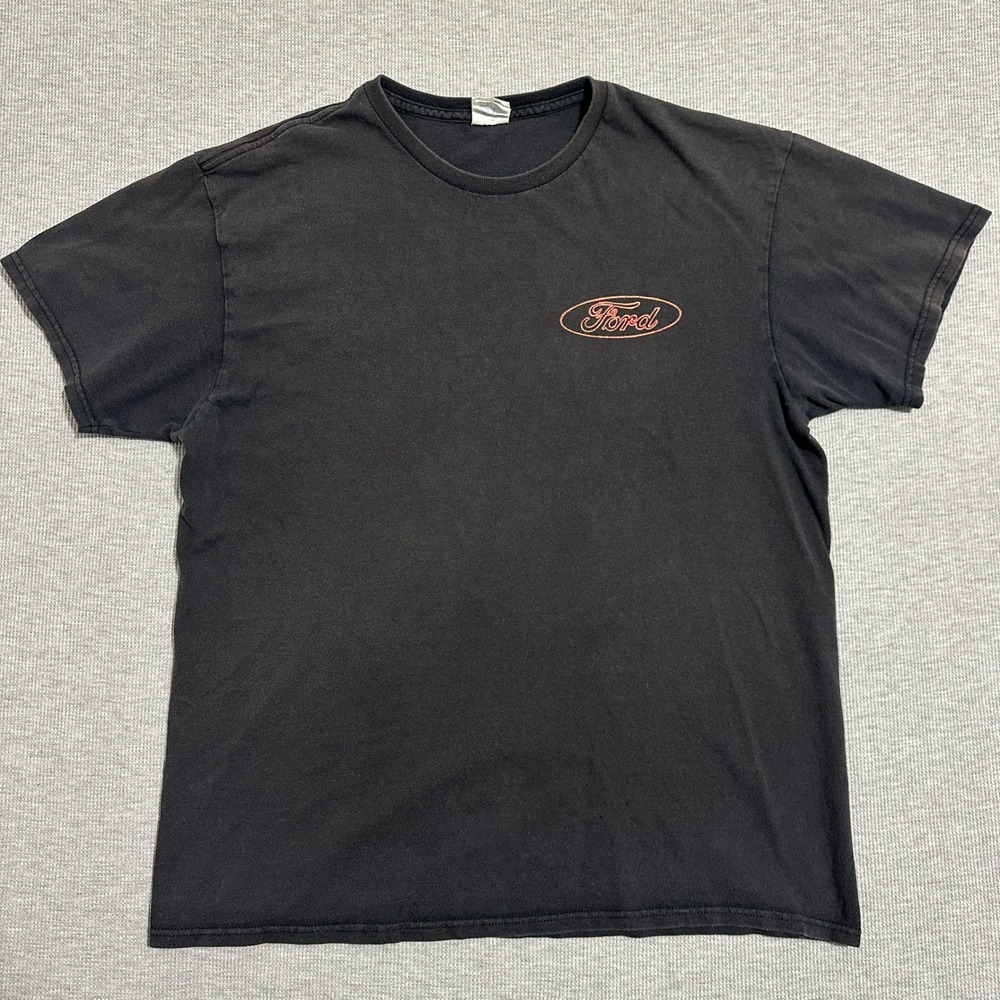 Y2K Ford Neon Logo Deer Hunting Distressed Thrashed Faded Graphic Tee Mens Large